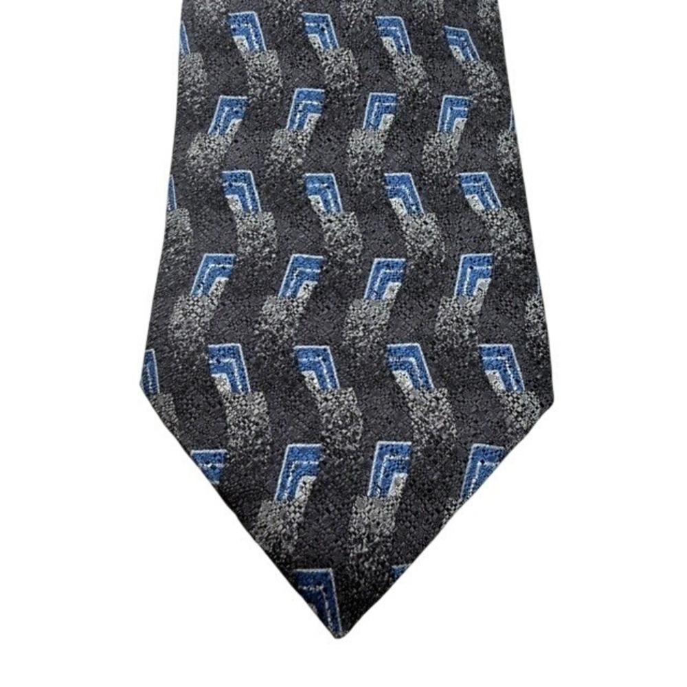 Daniel Craig Mens Italian‎ Silk Tie Grey Blue Geometric Abstract Woven Necktie